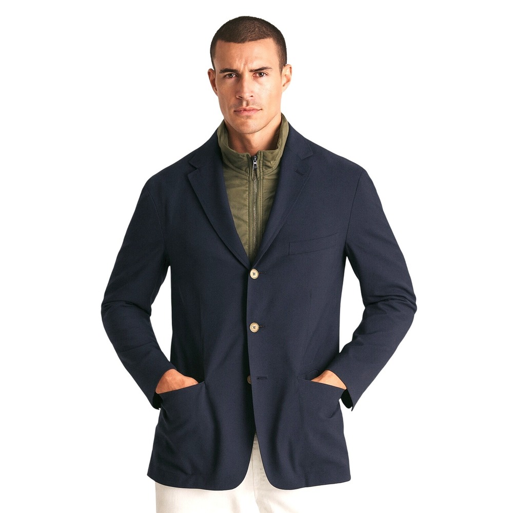 JKT New York Men's Hudson Blazer Jacket Navy Green Zip-In Liner Size 48R Classic